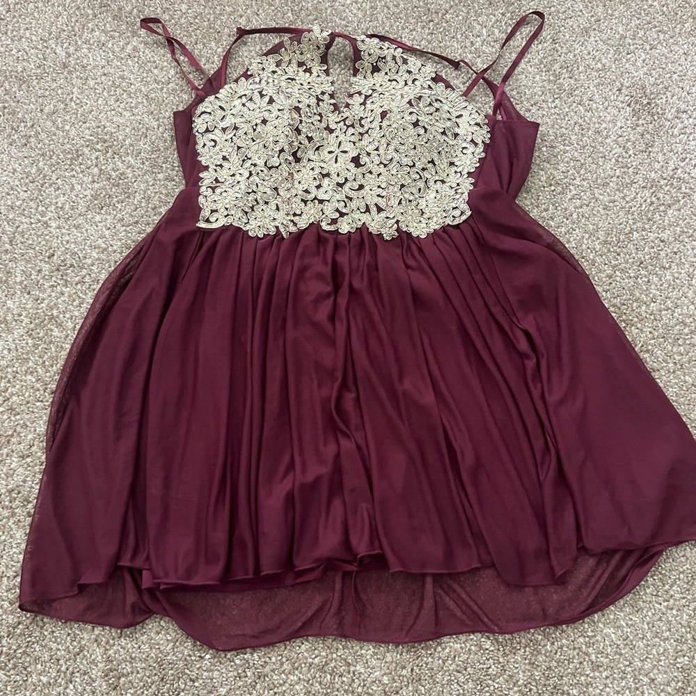 My Michelle Red Pleated Embellished Babydoll Dress